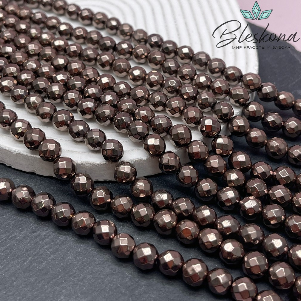 8 мм Гематин имитация огранка, цвет коричневый №1 (шоколадный)