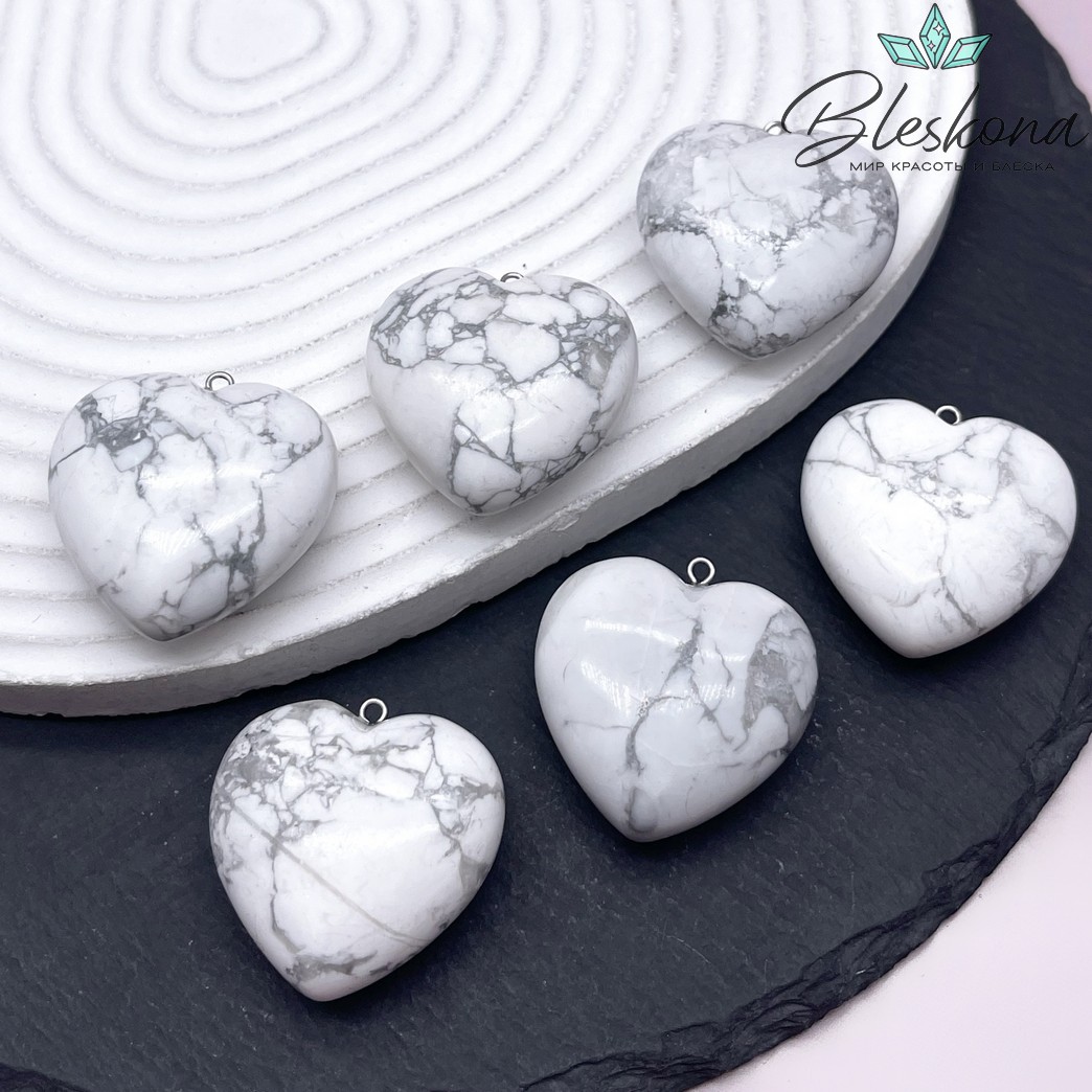 31*30 мм Цвет серебро, Подвеска Сердце Магнезит