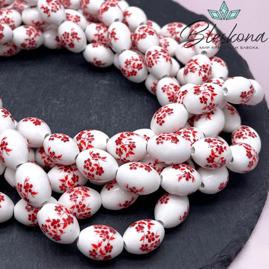 14*10 мм Керамика Бусина рис роспись гжель №10