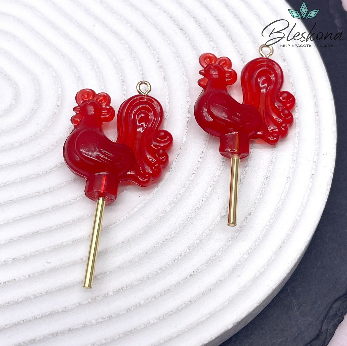 50*25 мм, Цвет золото, Подвеска Петушок (Леденец) красный №1