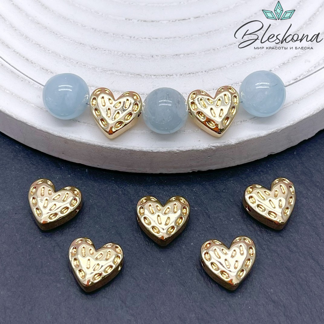 12*11 мм Цвет золото, Бусина сердце точки