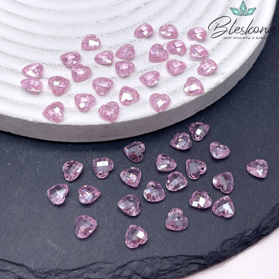 6 мм, Подвеска Циркон сердце розовое (кубический цирконий, фианит) 