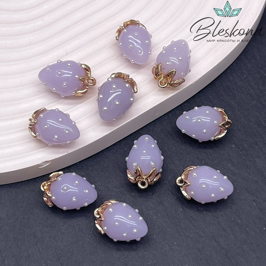 19*13 мм Цвет золото, Подвеска клубничка сиреневая