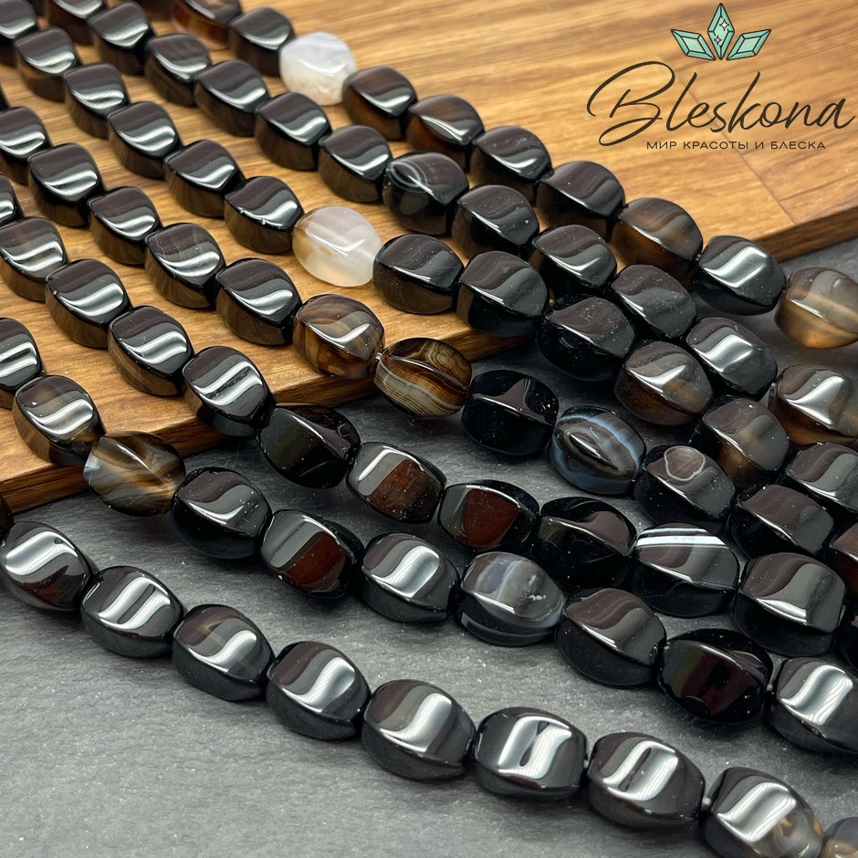 Агат черно -коричневый бочонок крученый 12*8 мм