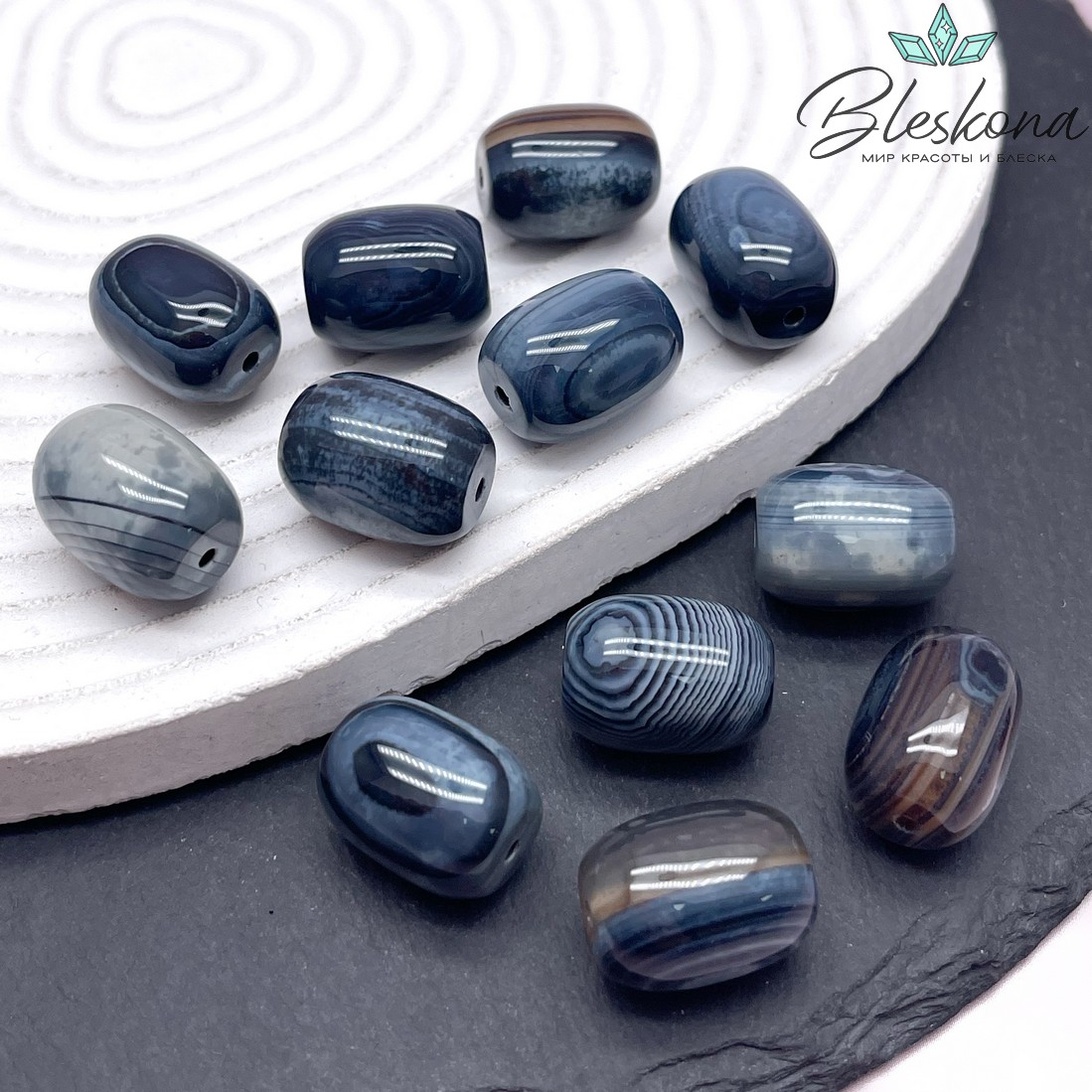 Дзи природная серая из агата 17,5*13,3 мм 