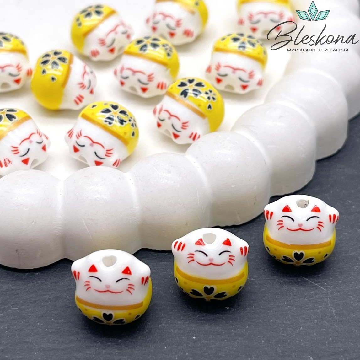 13,5*13 мм Керамика бусина Котик желтый