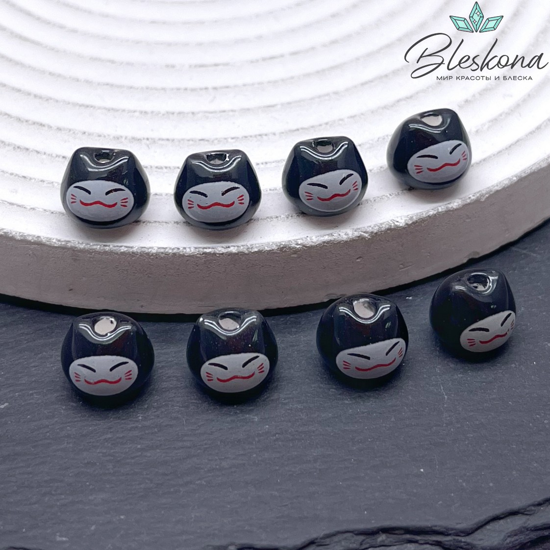 8*10 мм Керамика бусина Котик черный 