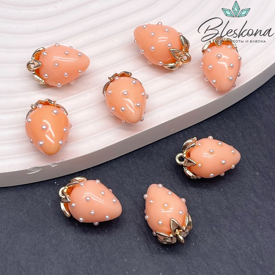 19*13 мм Цвет золото, Подвеска клубничка оранжевая