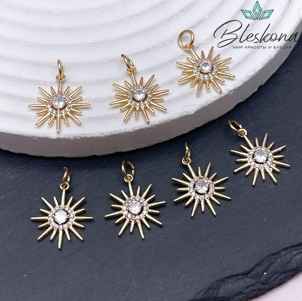 16*14,8 мм Цвет золото, Подвеска солнце с цирконами 