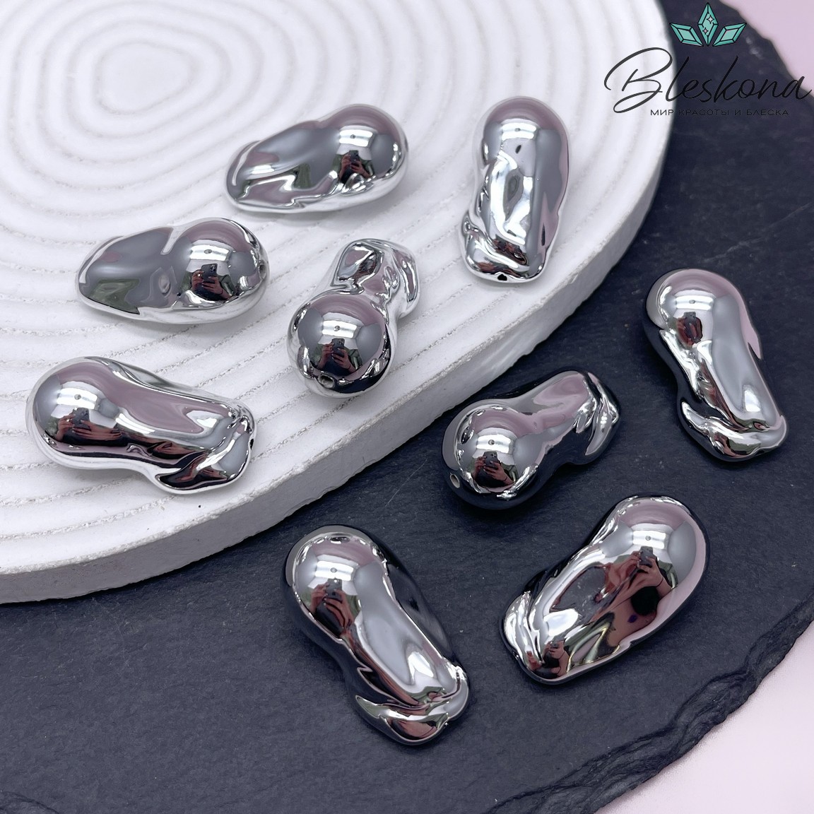 30*15,5 мм Цвет серебро, Бусина фриформ