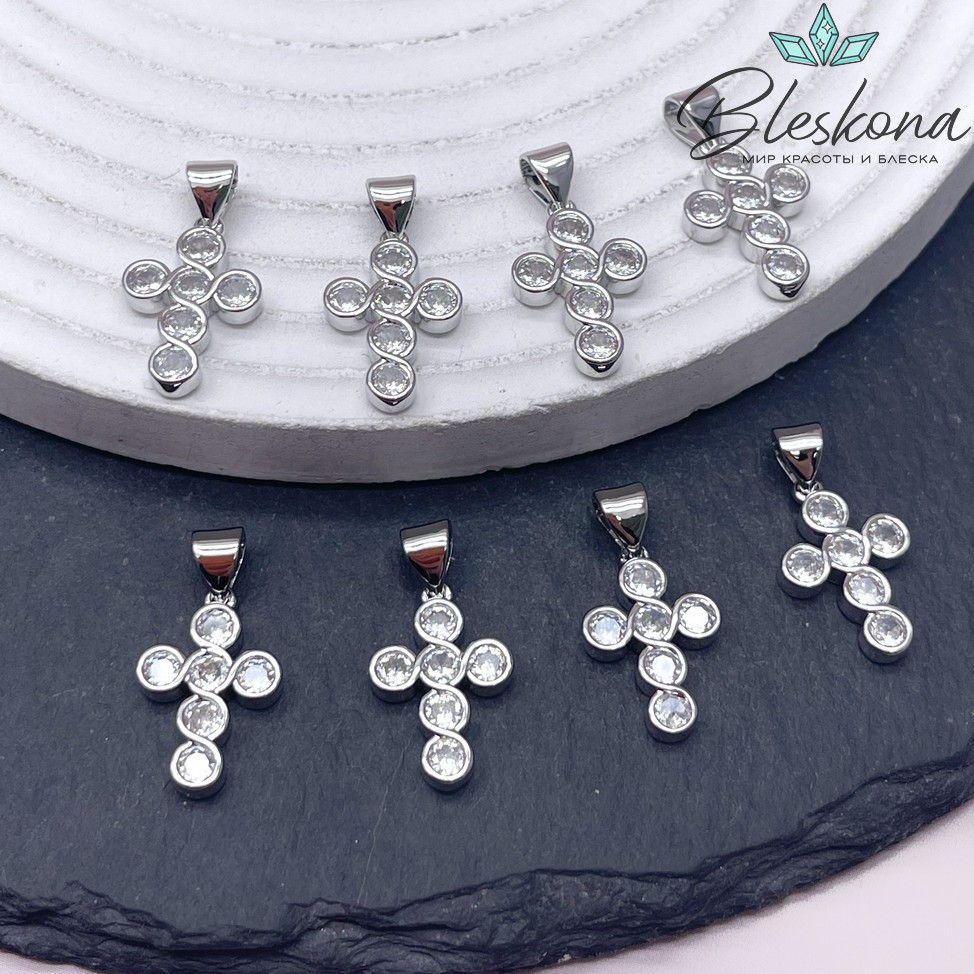 16,5*11 мм Цвет серебро, Крест цирконы 