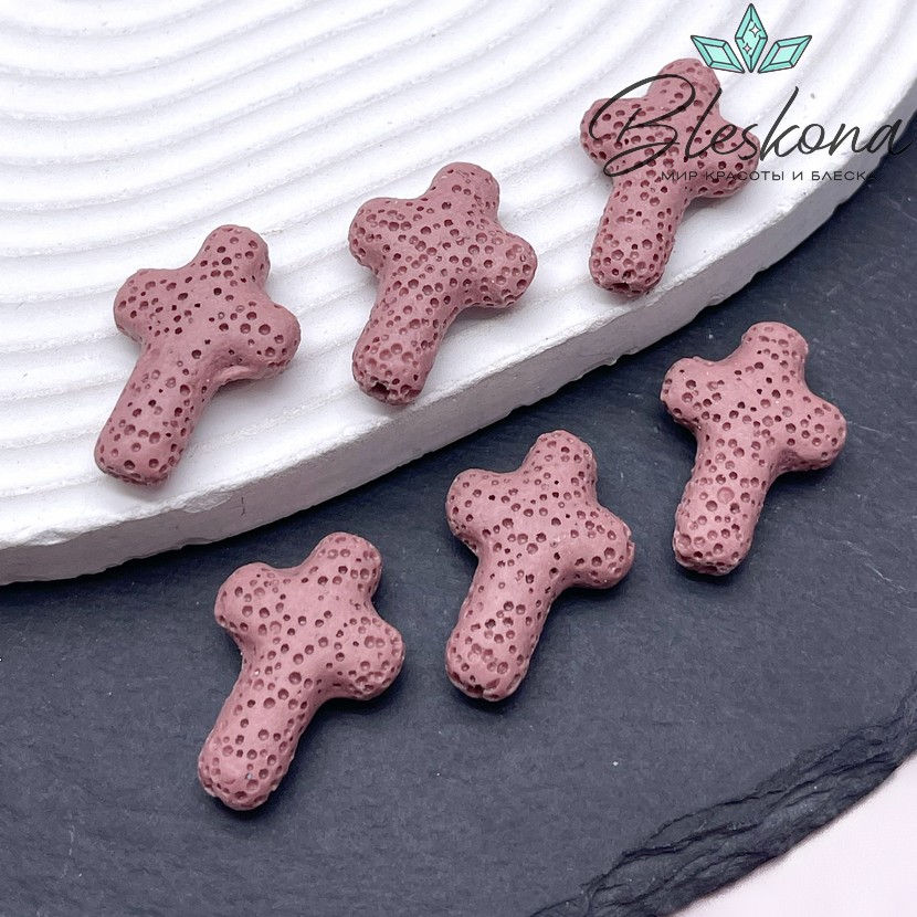 Лава Вулканическая Бусина крест розовый 27*19 мм