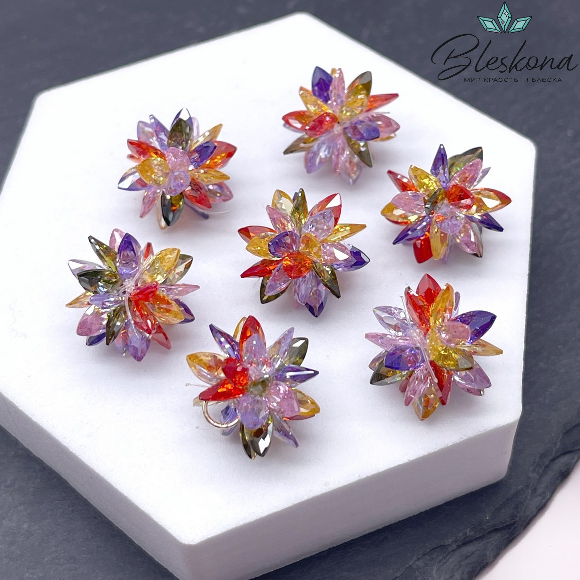 15*17 мм, Подвеска Циркон микс ежик (кубический цирконий, фианит) 