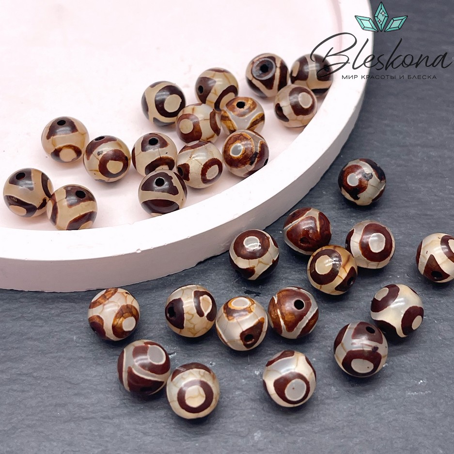 Бусина Дзи 3 глаза серо-коричневый шар 8 мм уп.15 шт.