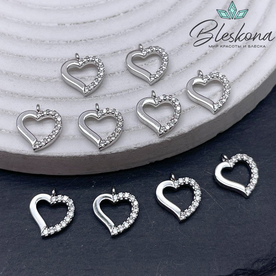12*10,5 мм Цвет серебро, Подвеска сердце цирконы