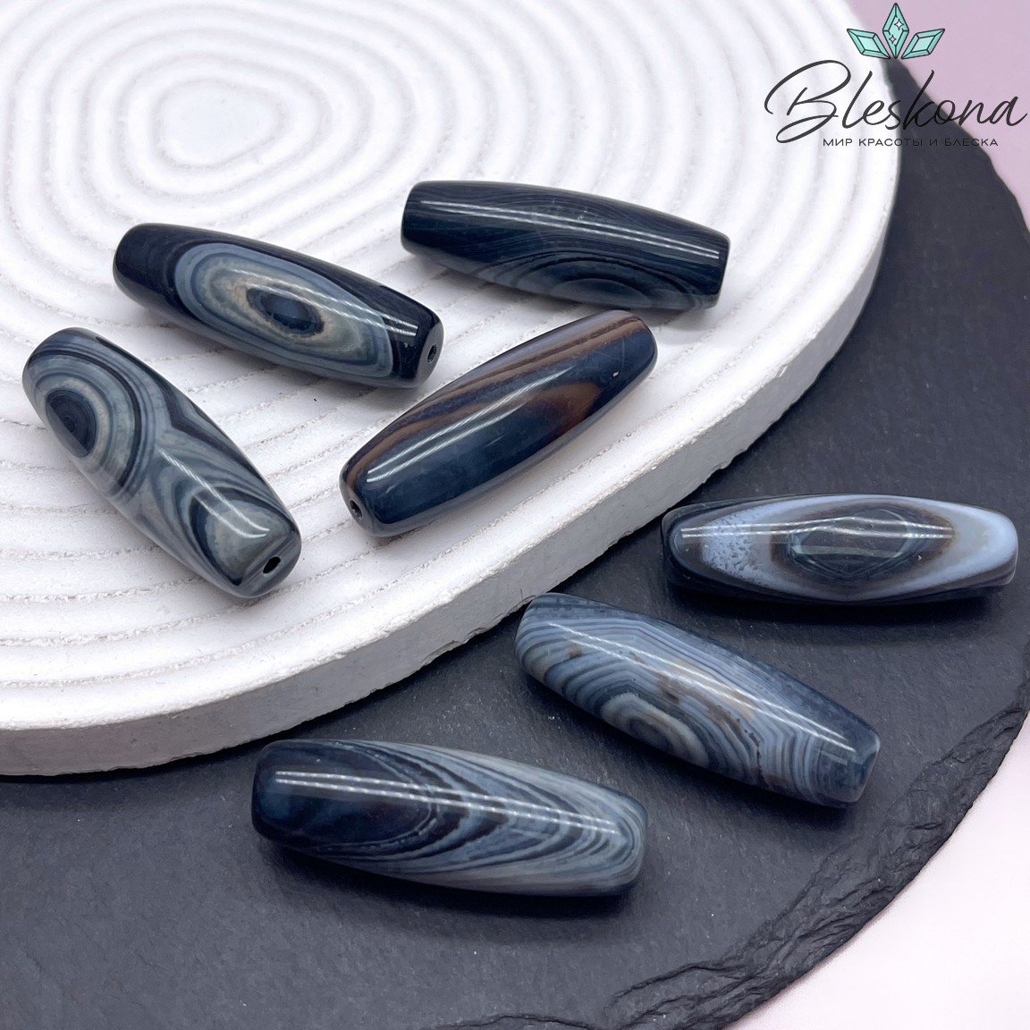 Дзи природная серая из агата 38*13 мм 
