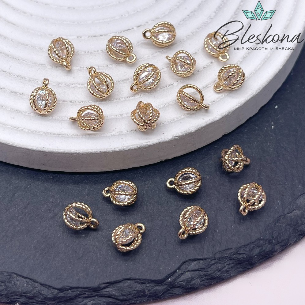 9*6,5 мм Цвет золото, Подвеска шар с цирконом