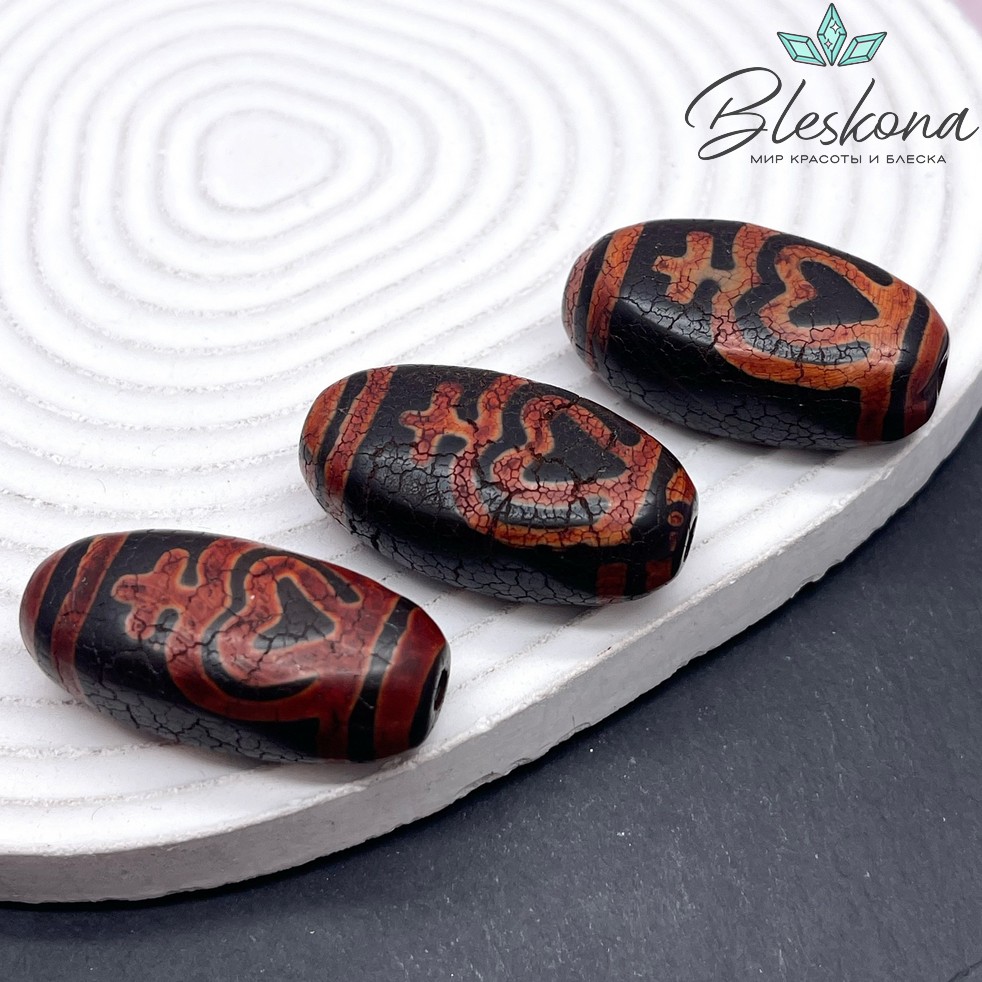 Бусина Дзи Нектарный Сосуд Изобилия черно-красная 39*20 мм