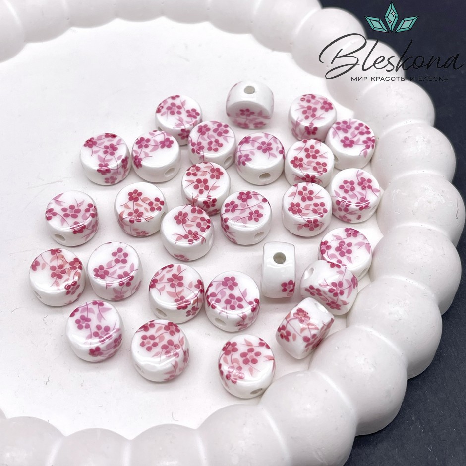 10,5 мм Керамика Бусина таблетка роспись гжель №11 (штучно)