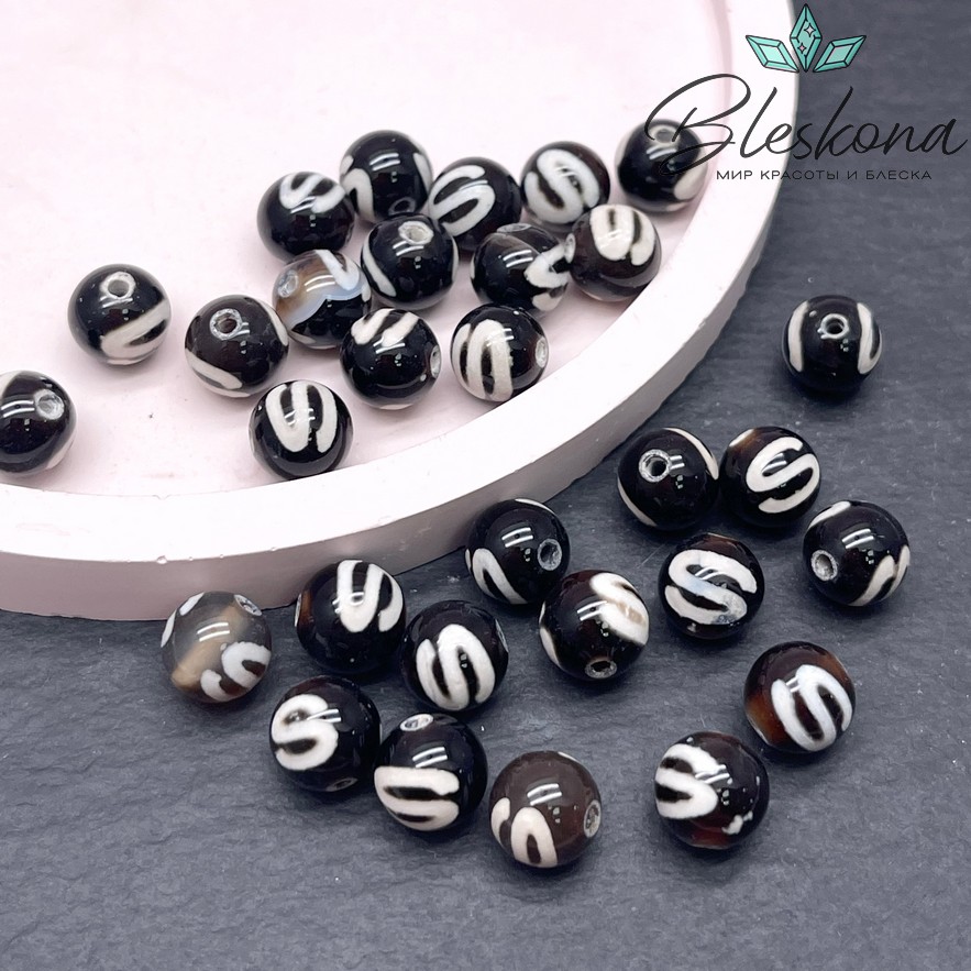 Бусина Дзи Денежный крючок черный шар №1 8 мм уп.15 шт.