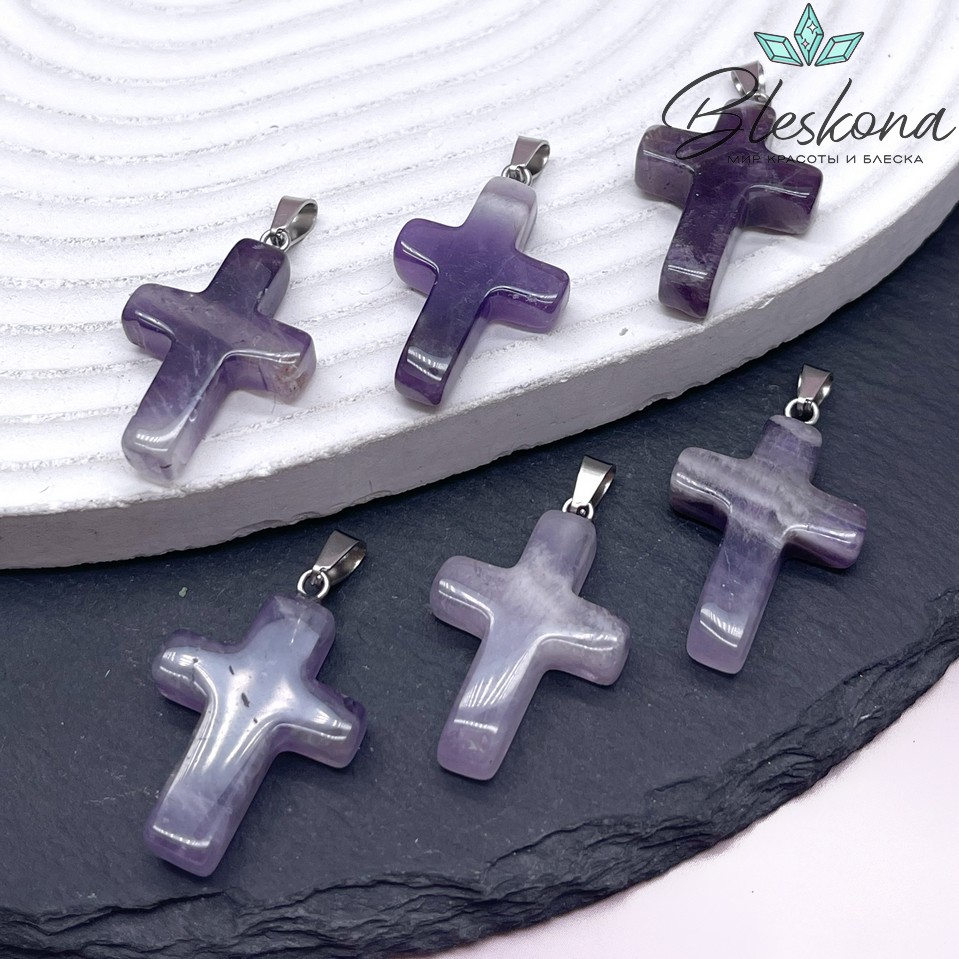 Подвеска крест Аметист, цвет серебро 28*18 мм