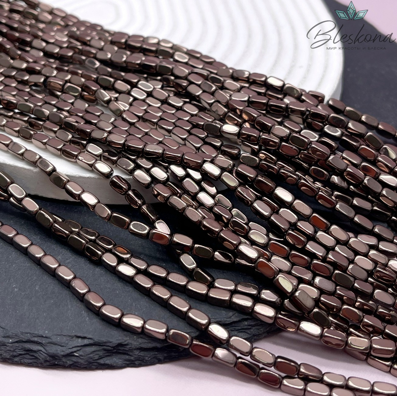 5*3 мм Гематин прямоугольник округленные стороны, цвет коричневый (шоколадный), имитация