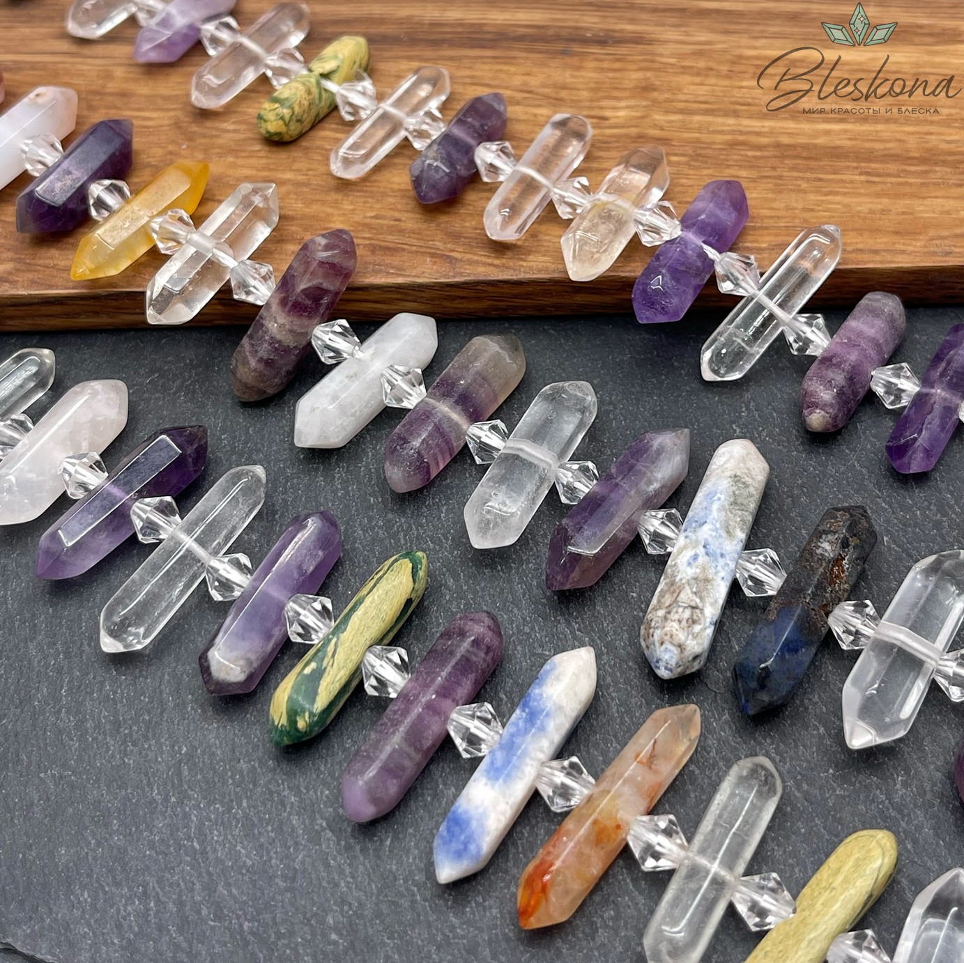 Микс из натуральных камней, форма маятник (5-5,5)*(18-25) мм