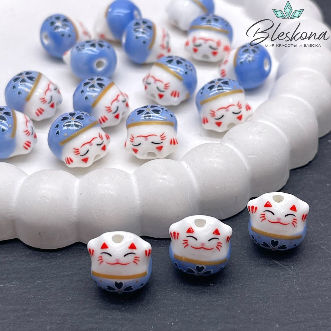 13,5*13 мм Керамика бусина Котик синий