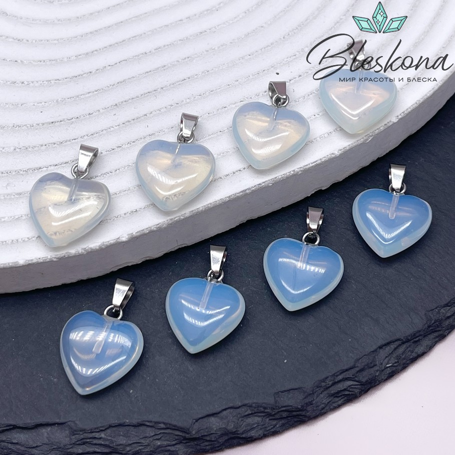 16*15 мм Цвет серебро, Подвеска Сердце Лунный камень (имитация)