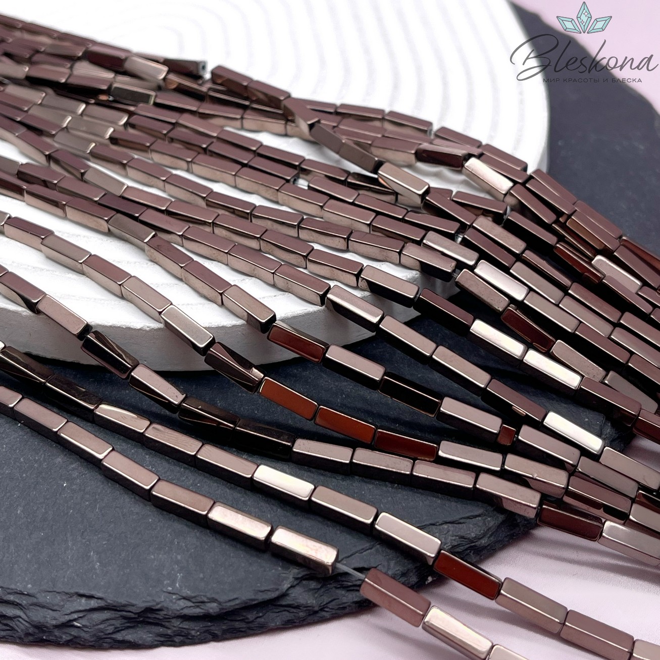 9*3 мм Гематин прямоугольник, цвет коричневый (шоколадный), имитация