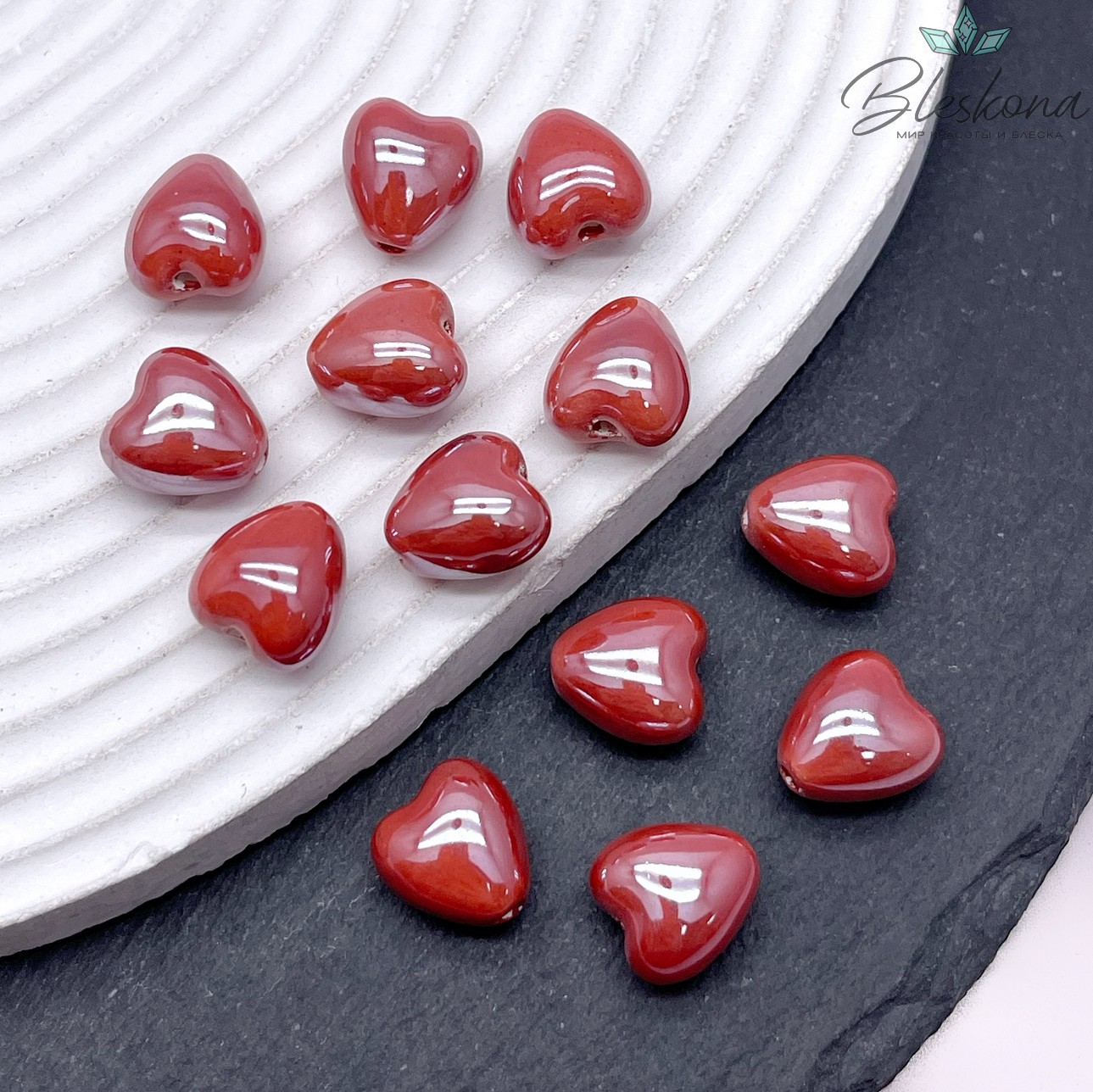 12 мм Бусина сердце, керамика цвет терракотовый