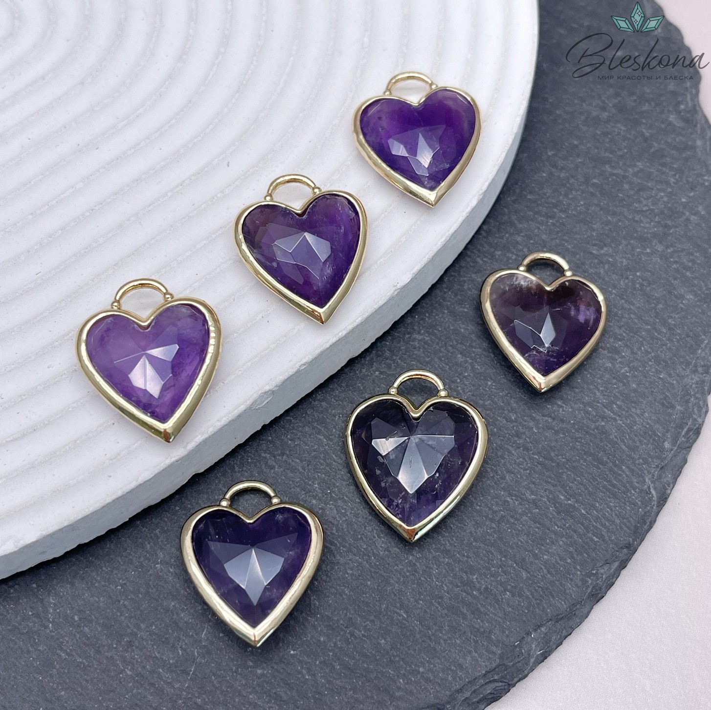 23,5*19 мм,Подвеска Сердце Аметист ,цвет золото