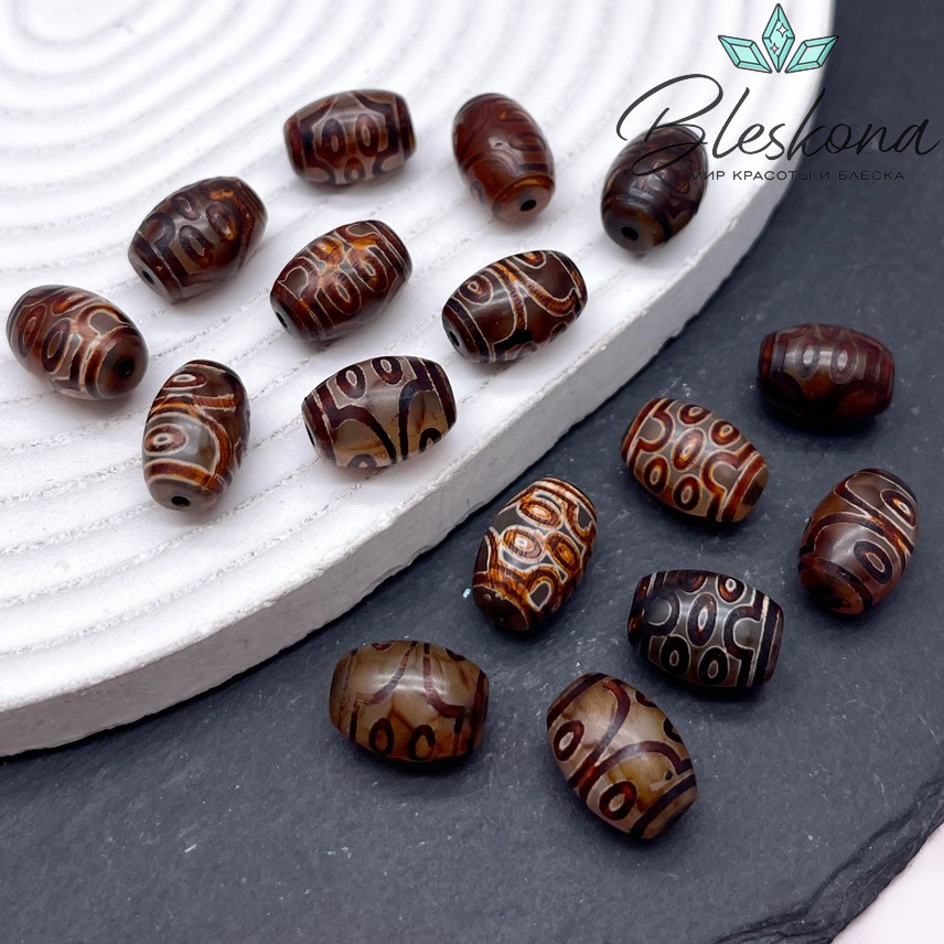 Бусина Дзи 7 глаз серо-коричневый бочонок 10*14 мм