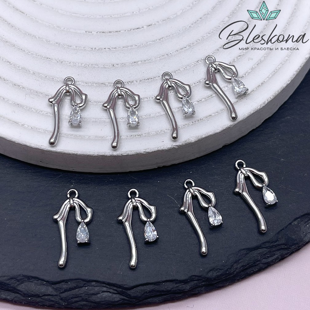 20*10 мм Цвет серебро, Подвеска с цирконом капля