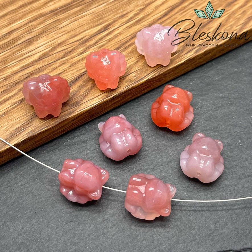 14 мм  Резная Бусина Девятихвостая Лиса Агат