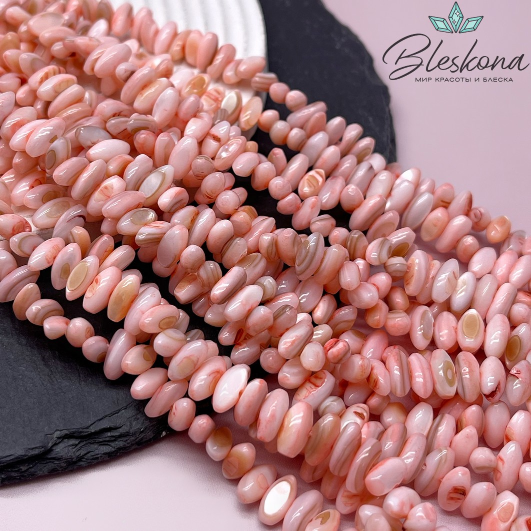 Перламутр рис отверстие поперек, цвет розовый 4*9,5 мм