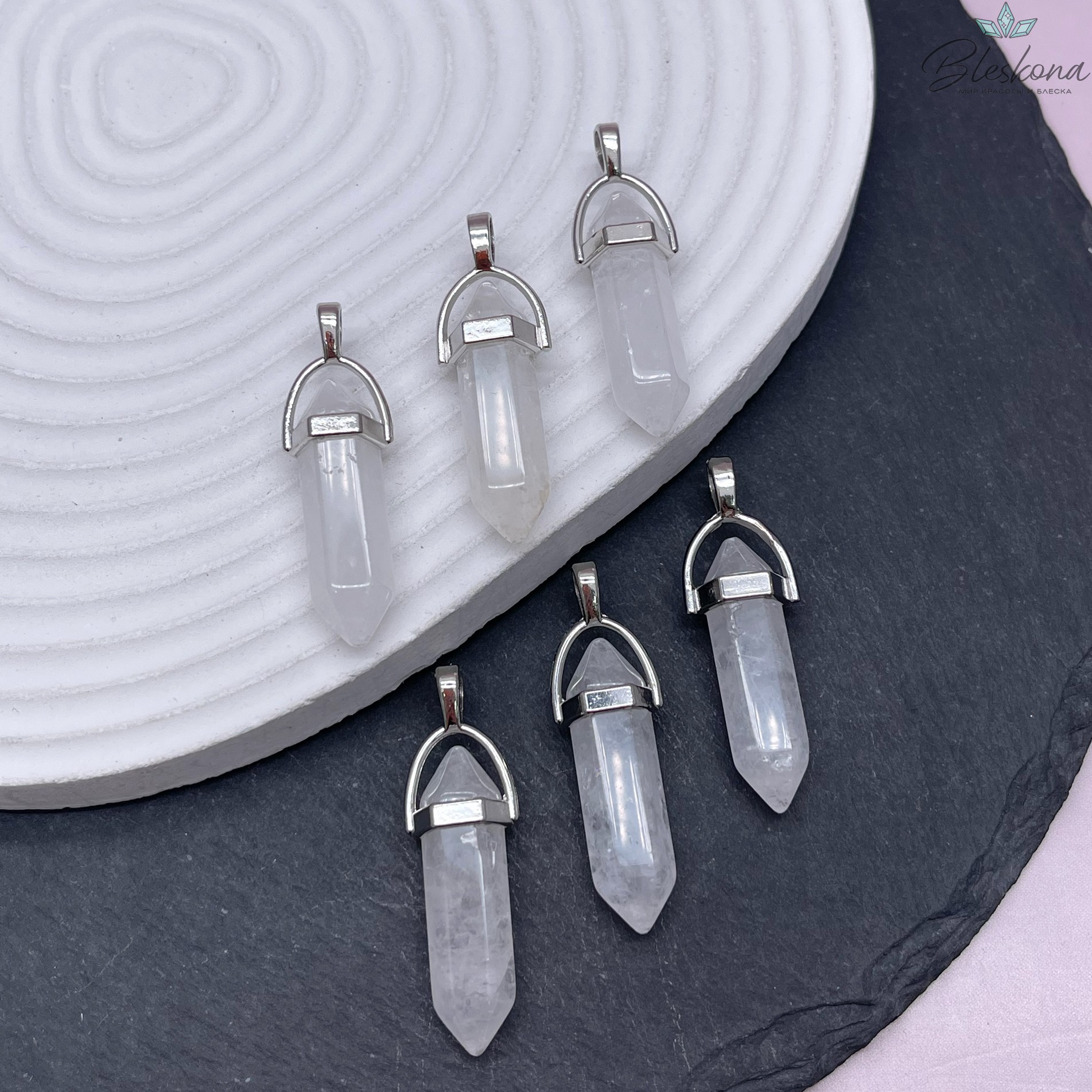 42*9 мм цвет серебро, Подвеска маятник Горный хрусталь