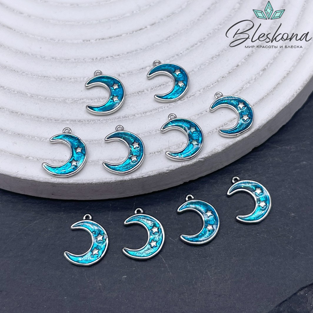 12*9,5 мм Цвет серебро, Подвеска полумесяц голубой звезды