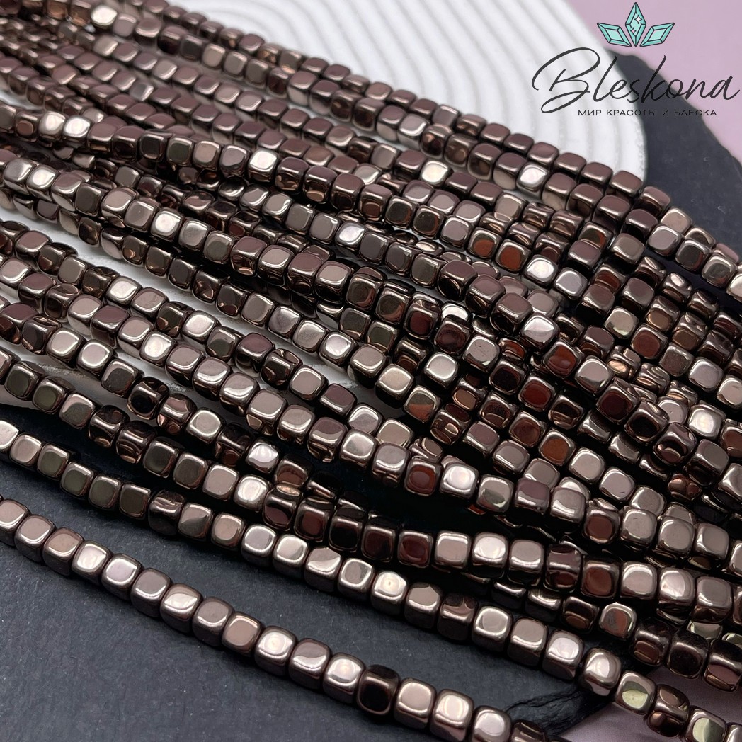 5 мм Гематин, куб округленные стороны, коричневый №1 (шоколадный) имитация 