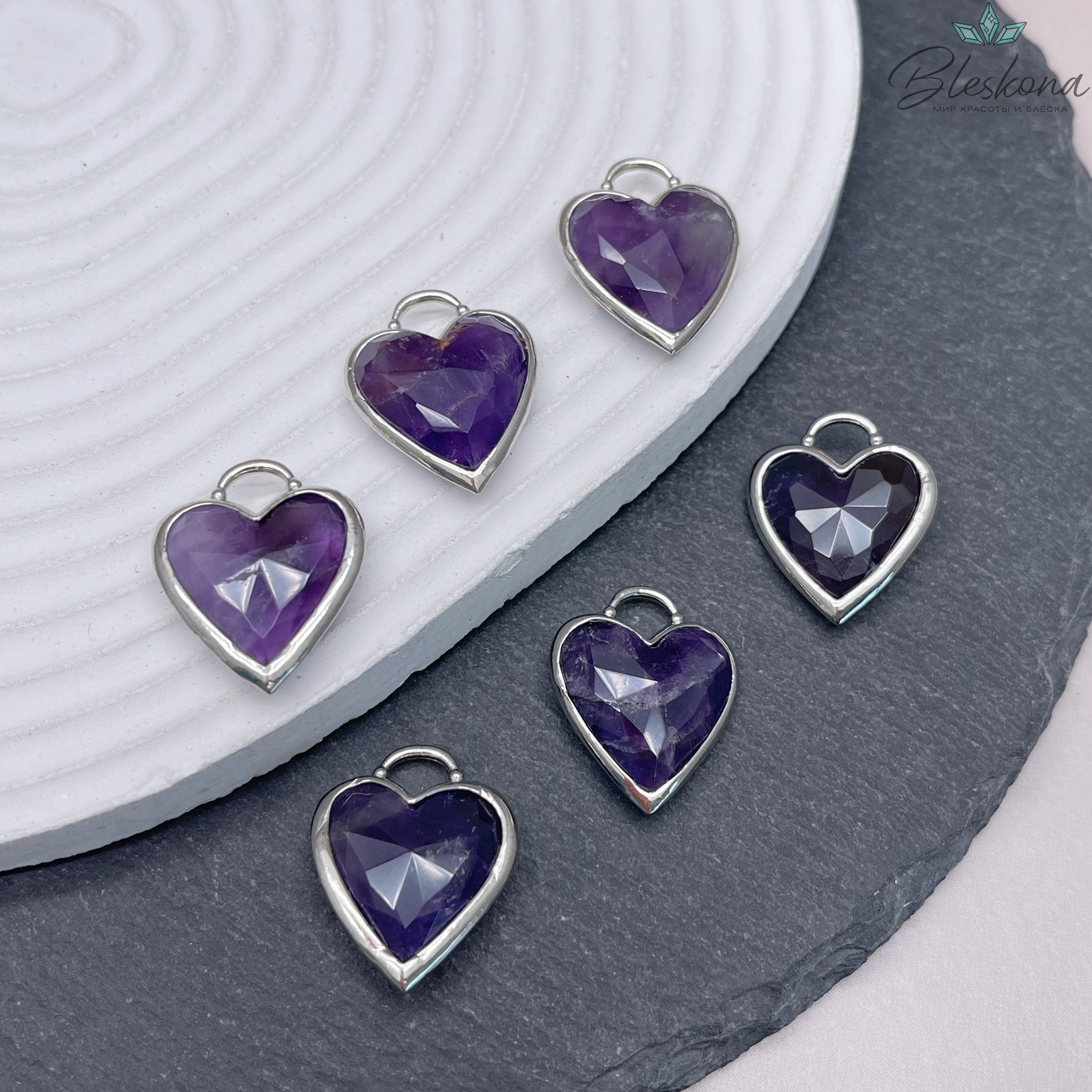 23,5*19 мм,Подвеска Сердце Аметист ,цвет серебро