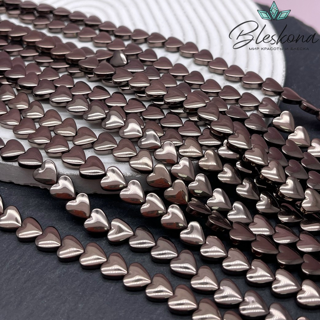 8 мм Гематин сердце объемное, цвет коричневый №1 (шоколадный)