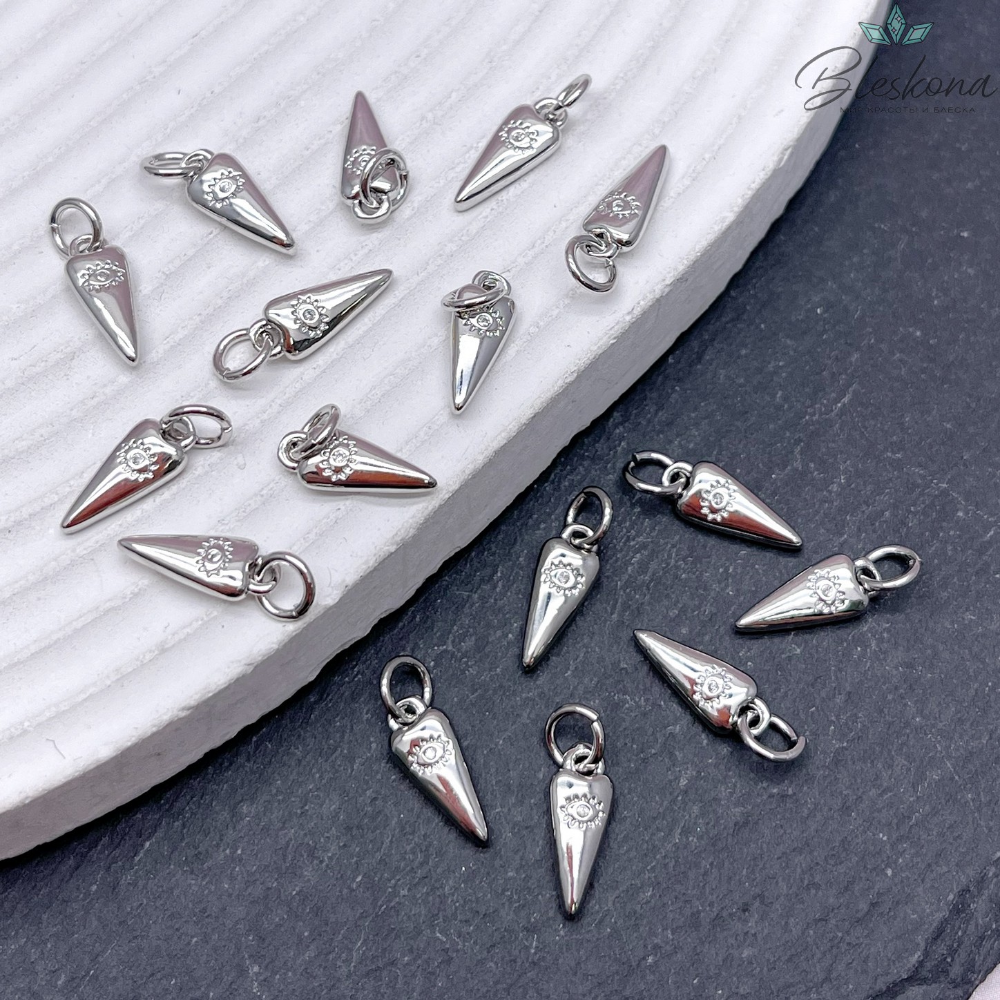 12*4,5 мм, Цвет серебро, Подвеска сердце циркон