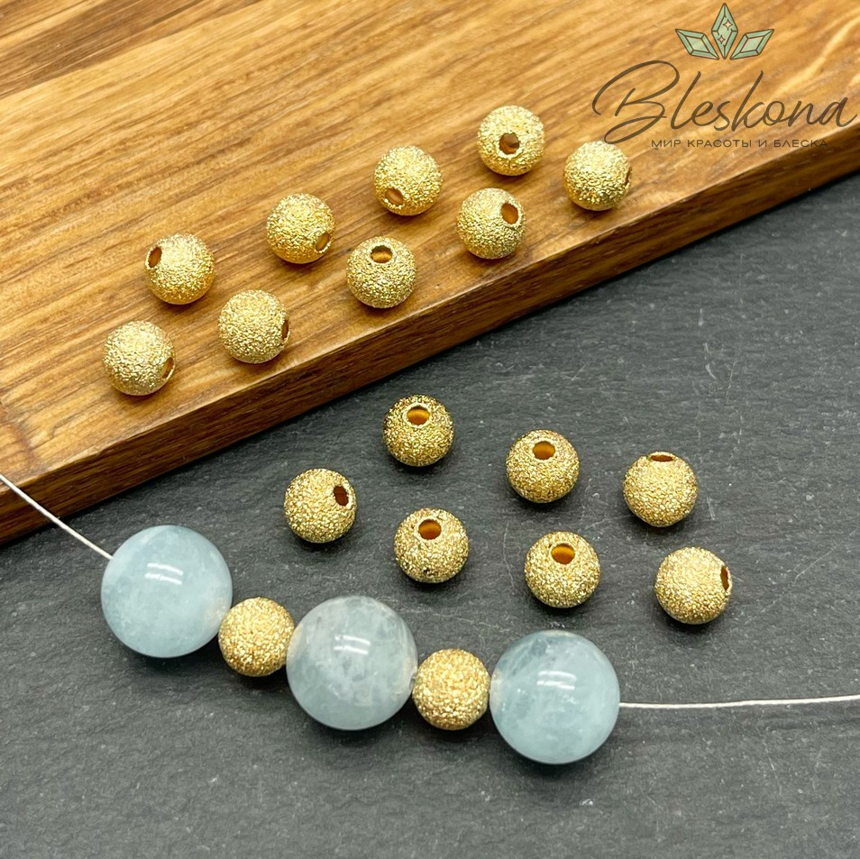6 мм Цвет золото, Бусина фактурная 