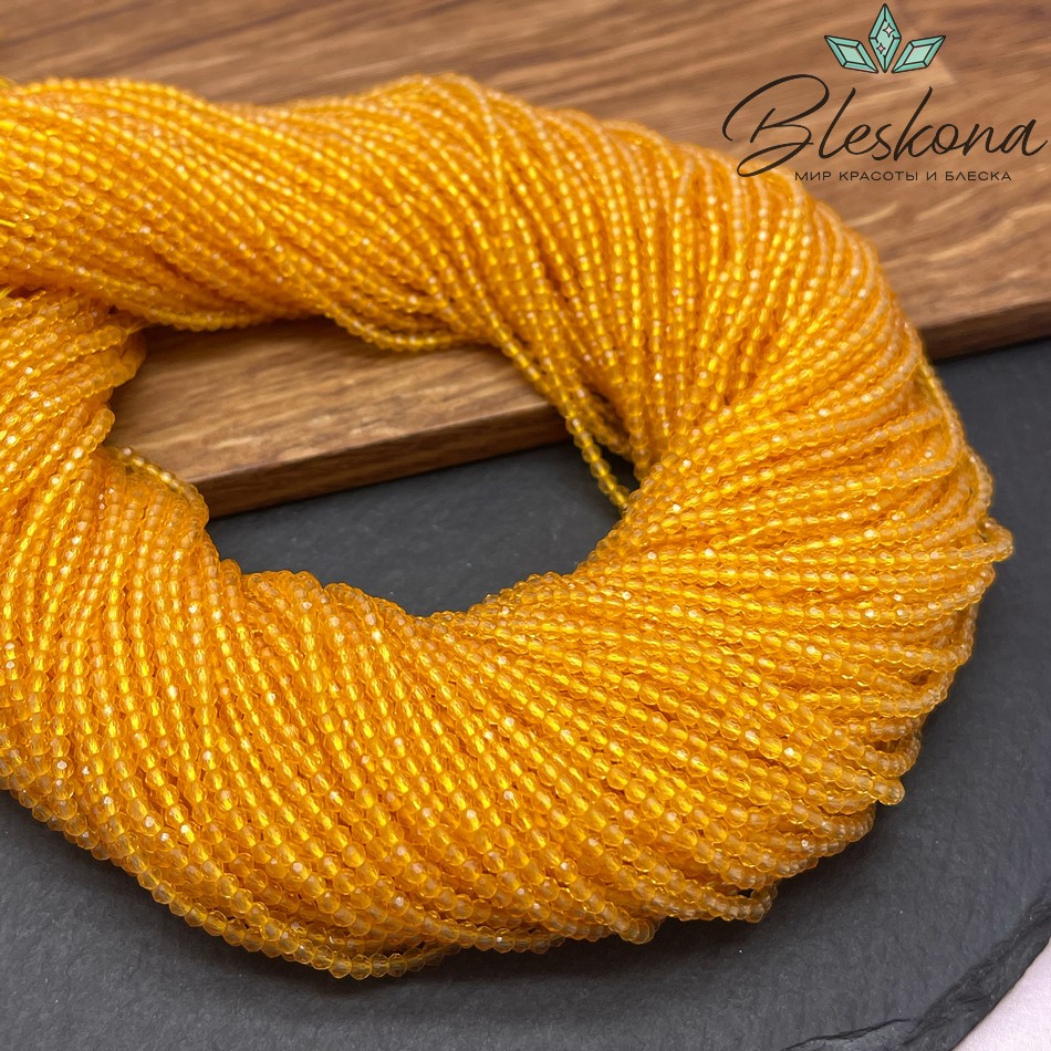 2 мм Бусины стекло темно-желтое алмазная огранка