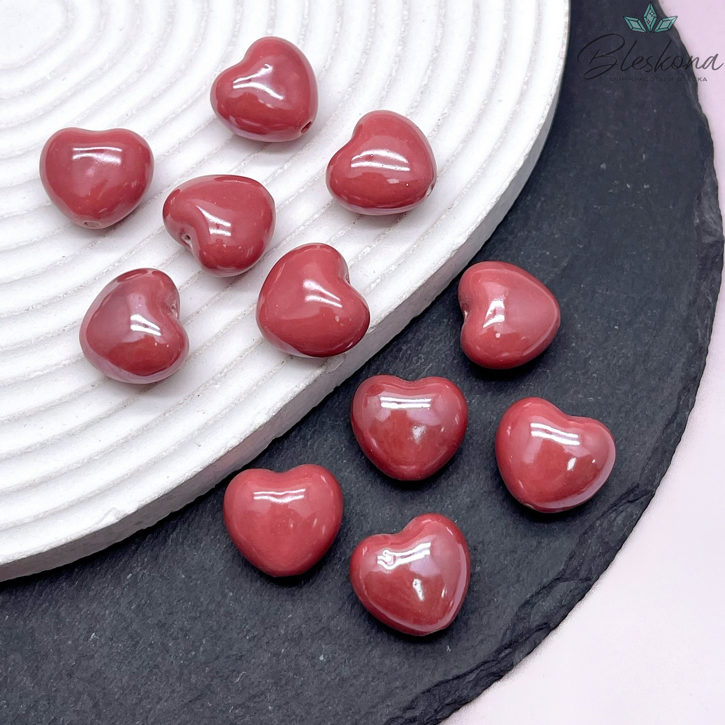 17 мм Бусина сердце, керамика цвет красная терракота