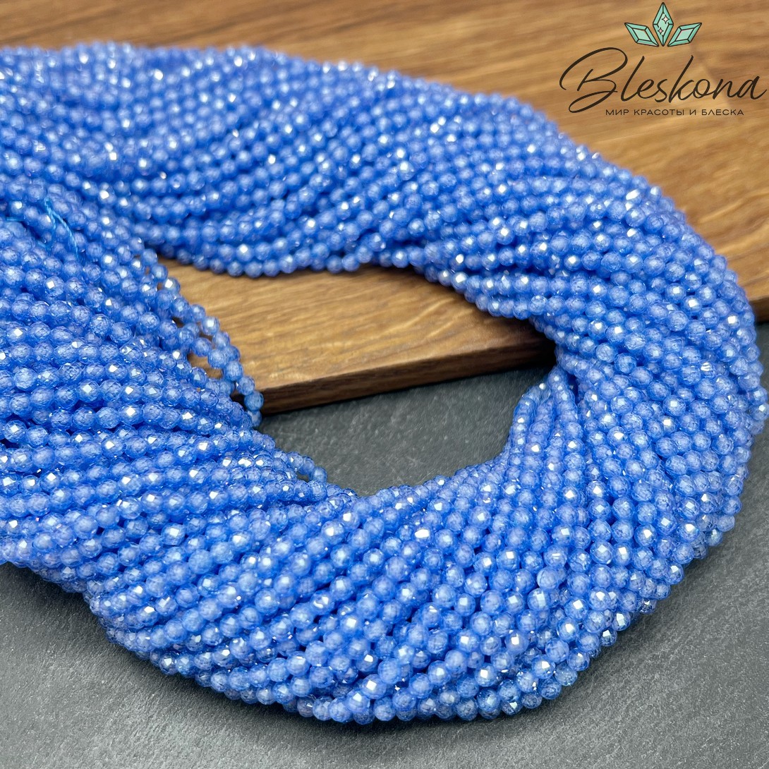 Циркон Glow васильковый огранка 3 мм (кубический цирконий, фианит) 