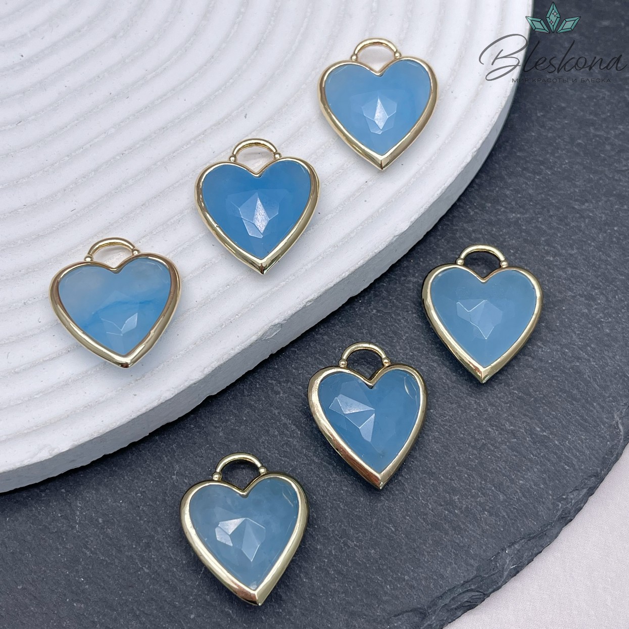 23,5*19 мм,Подвеска Сердце голубой кварц ,цвет золото