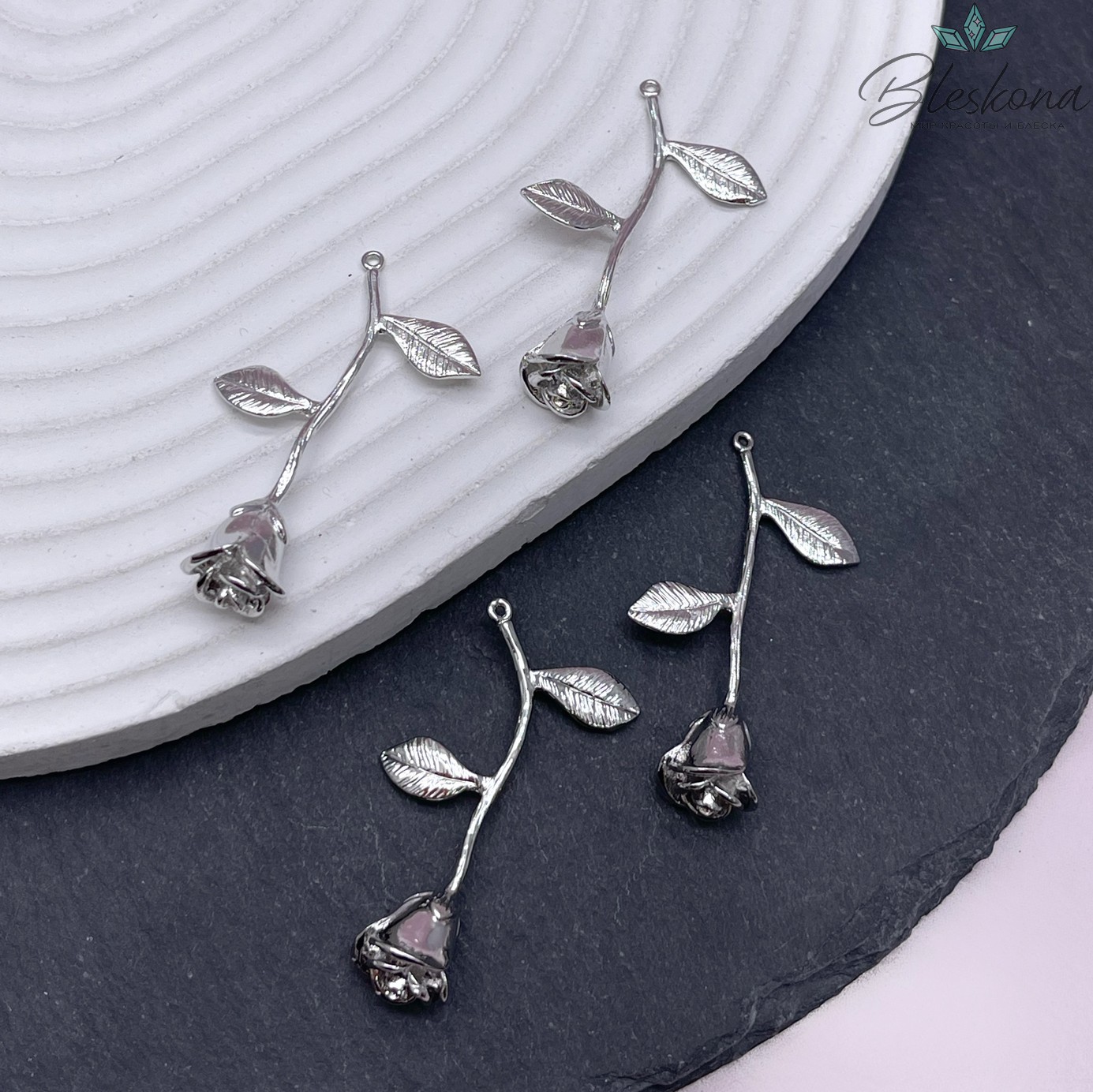 40*9,5 мм, Цвет серебро, Подвеска Роза 