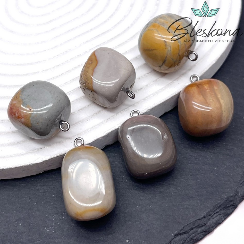 (22-24)*(18-21) мм Цвет серебро, Подвеска фриформ Яшма полихромная