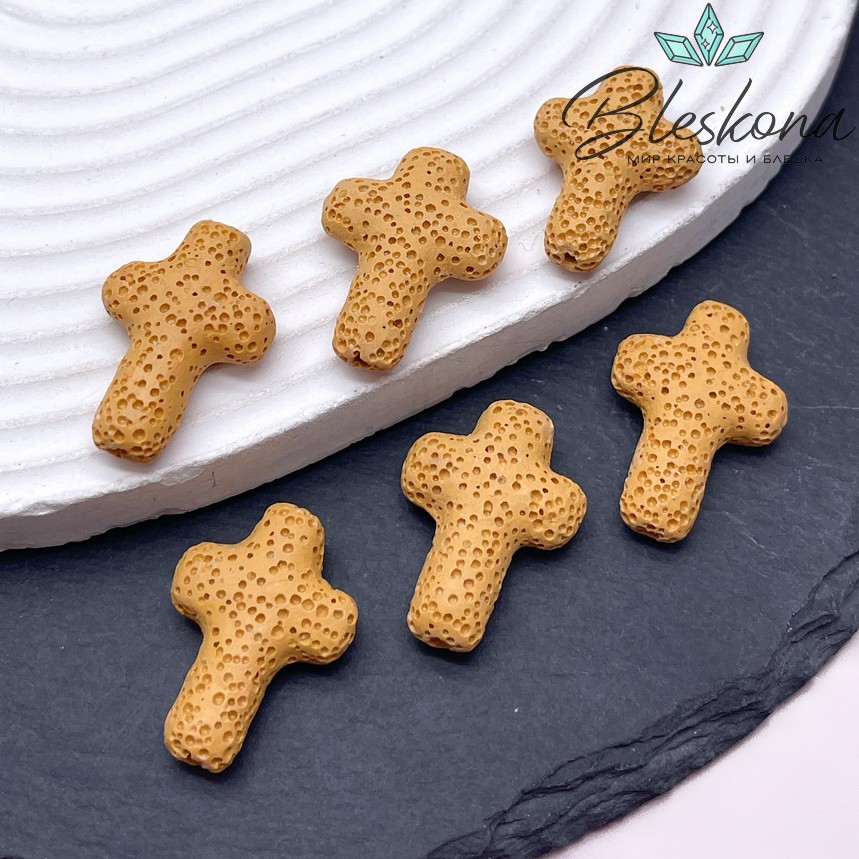 Лава Вулканическая Бусина крест горчичный 27*19 мм